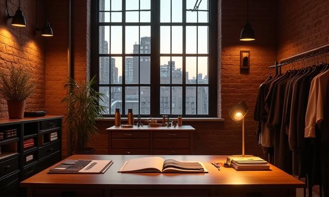 Softly lit interior of our Kansas City design studio during twilight