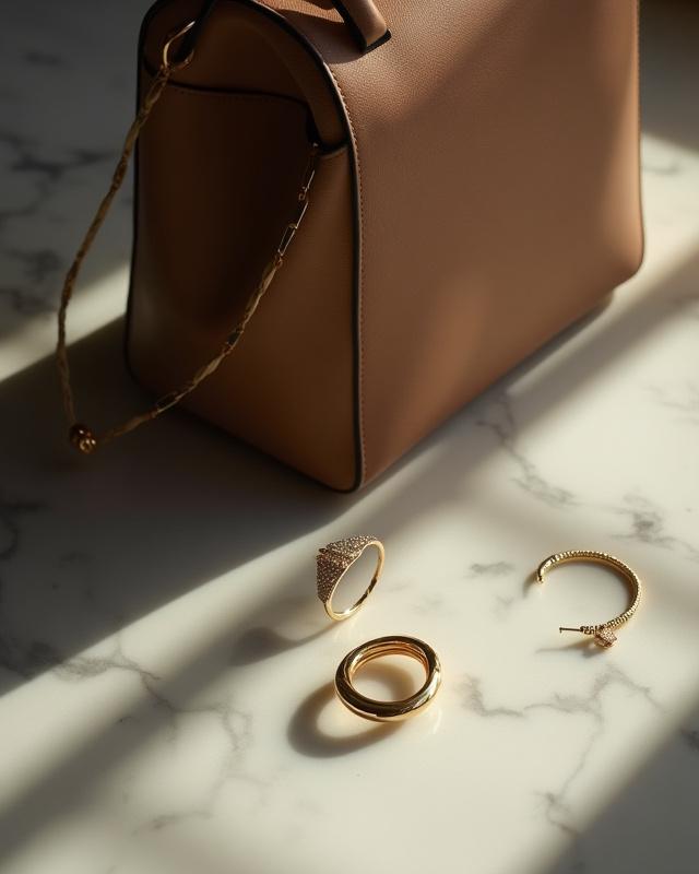 Curated gold jewelry and leather bags
