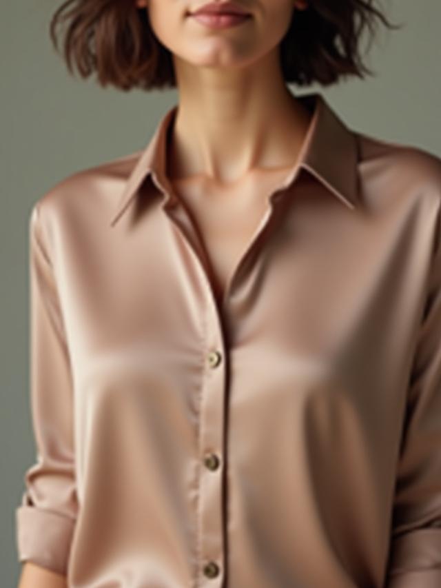 Tailored silk blouse in taupe