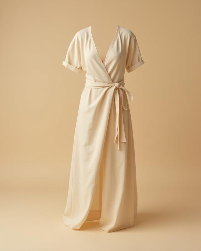 Organic Linen Wrap Dress in Sand